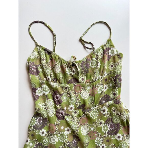 Aritzia WILFRED Bellow Green Floral Crepe Gathered Bust Midi Slip Dress, Size 2 - Picture 6 of 15